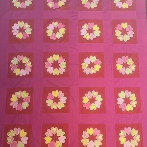 Pink and Yellow Heart Wreath / Quilt Top NOT A QUILT YET  62 X 78 Twin